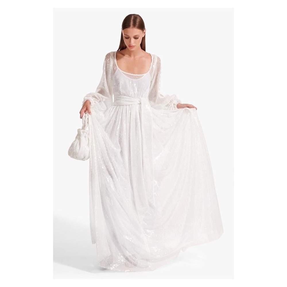 STAUD White/Pearl Sequin Balloon Sleeve Maxi